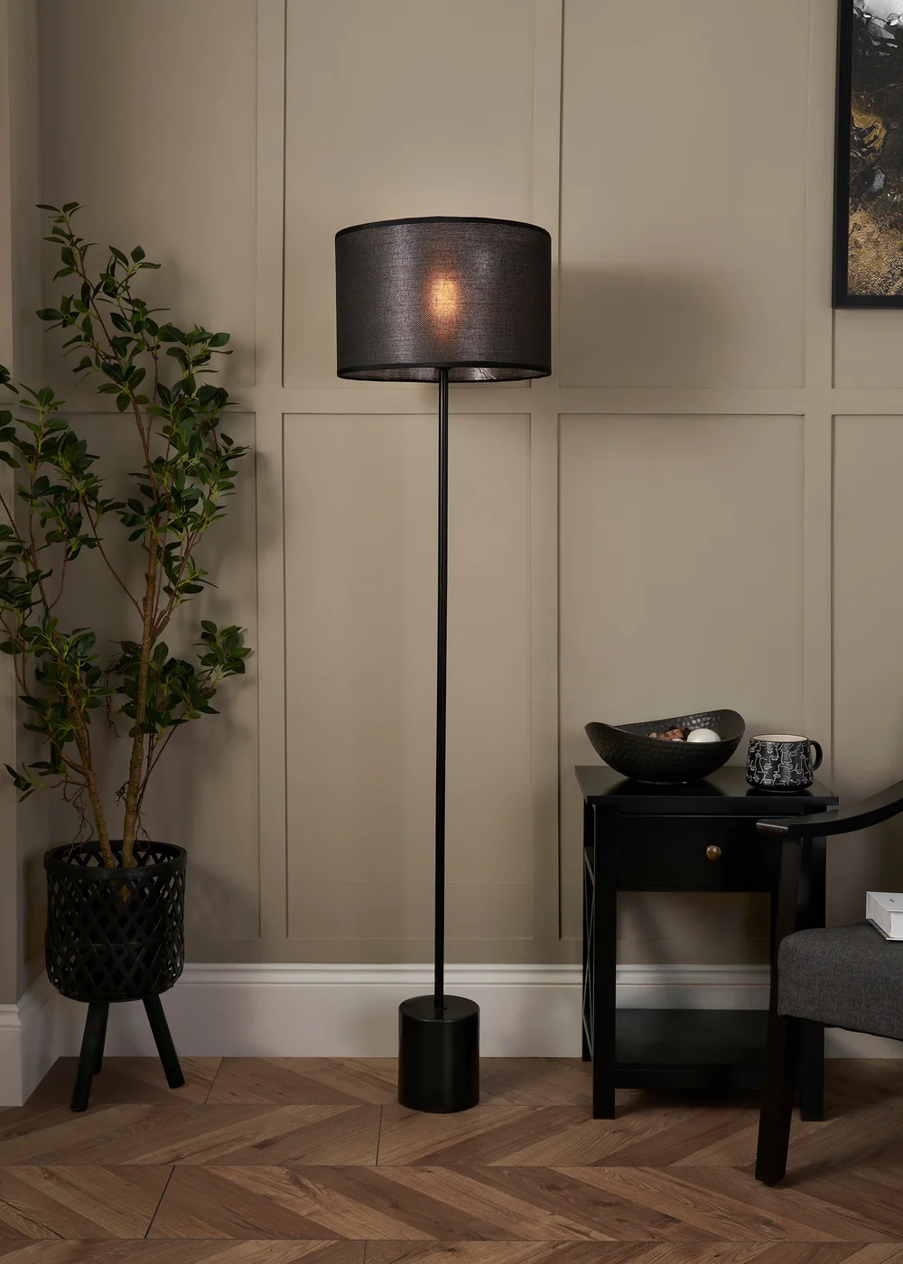 BHS Wych Marble Base Floor Lamp Black (150cm x 35cm) - One Size Image 1