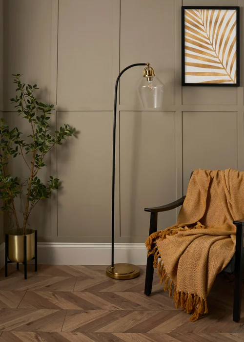 BHS Saskia Bubble Glass & Warm Satin Brass Arc Floor Lamp - One Size Image 1