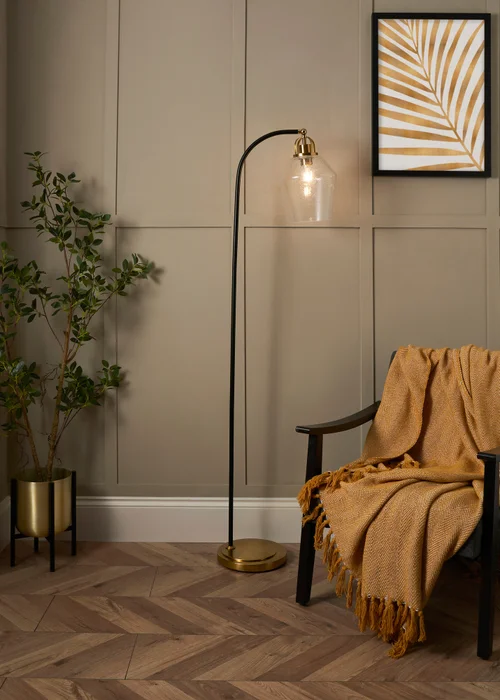 BHS Saskia Bubble Glass & Warm Satin Brass Arc Floor Lamp - One Size Image 2