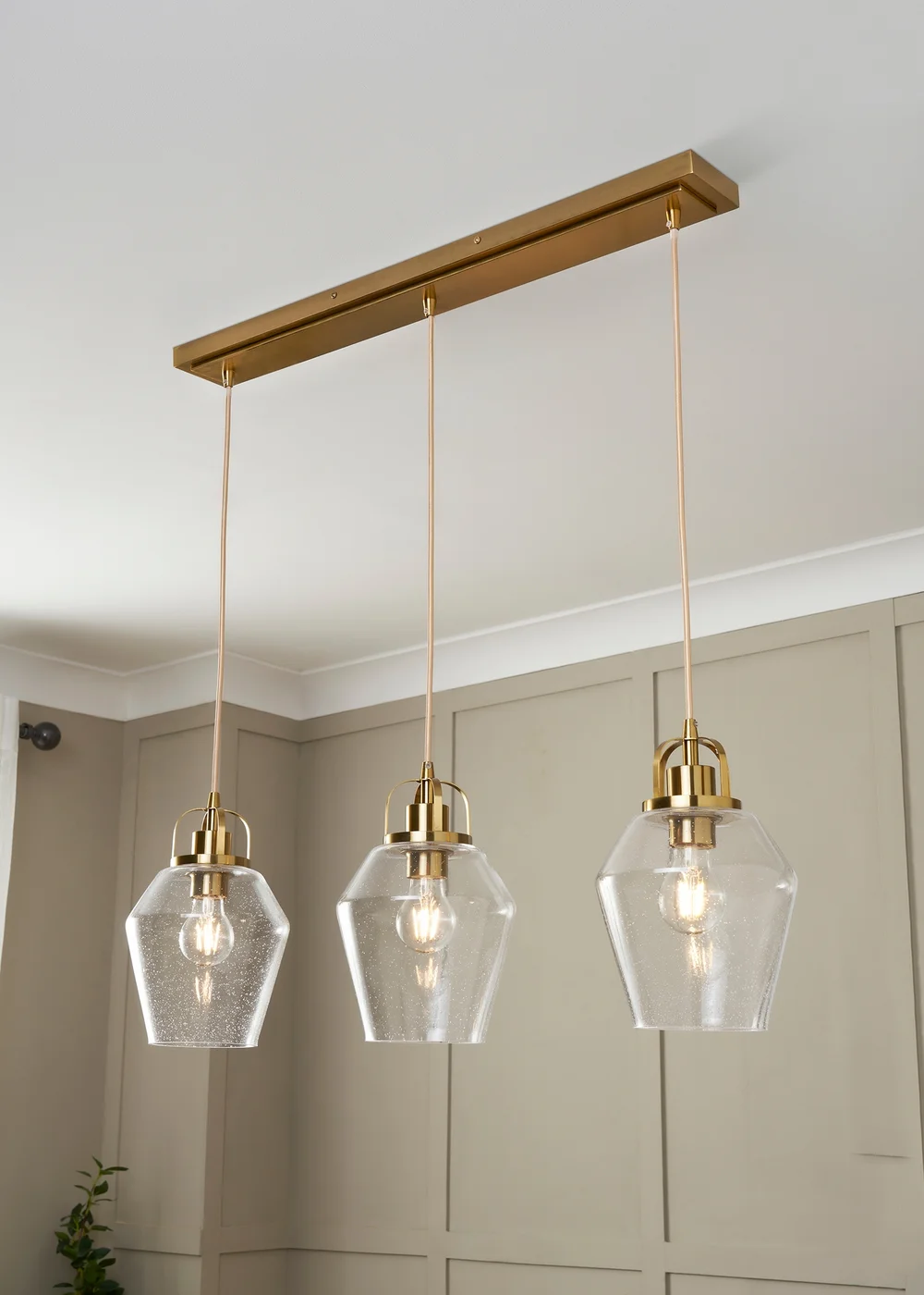 BHS Athea Brass & Bubble Glass 3 Light Diner (34-132cm x 80cm) - One Size Image 3