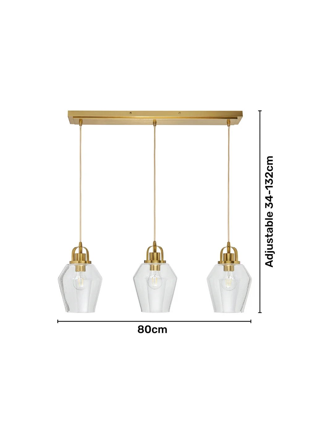 BHS Athea Brass & Bubble Glass 3 Light Diner (34-132cm x 80cm) - One Size Image 6