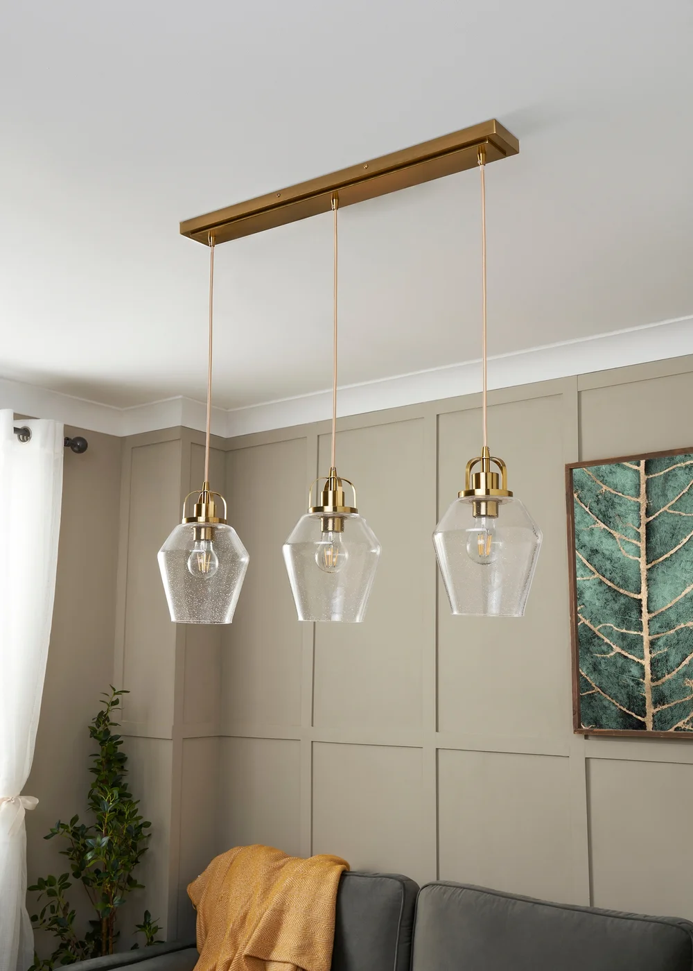 BHS Athea Brass & Bubble Glass 3 Light Diner (34-132cm x 80cm) - One Size Image 2