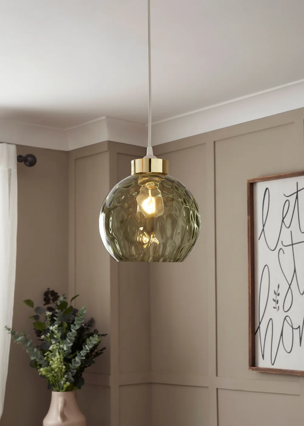 BHS Dalton Dimpled Glass Ball Easyfit Green (22cm x 25cm) - One Size Image 1