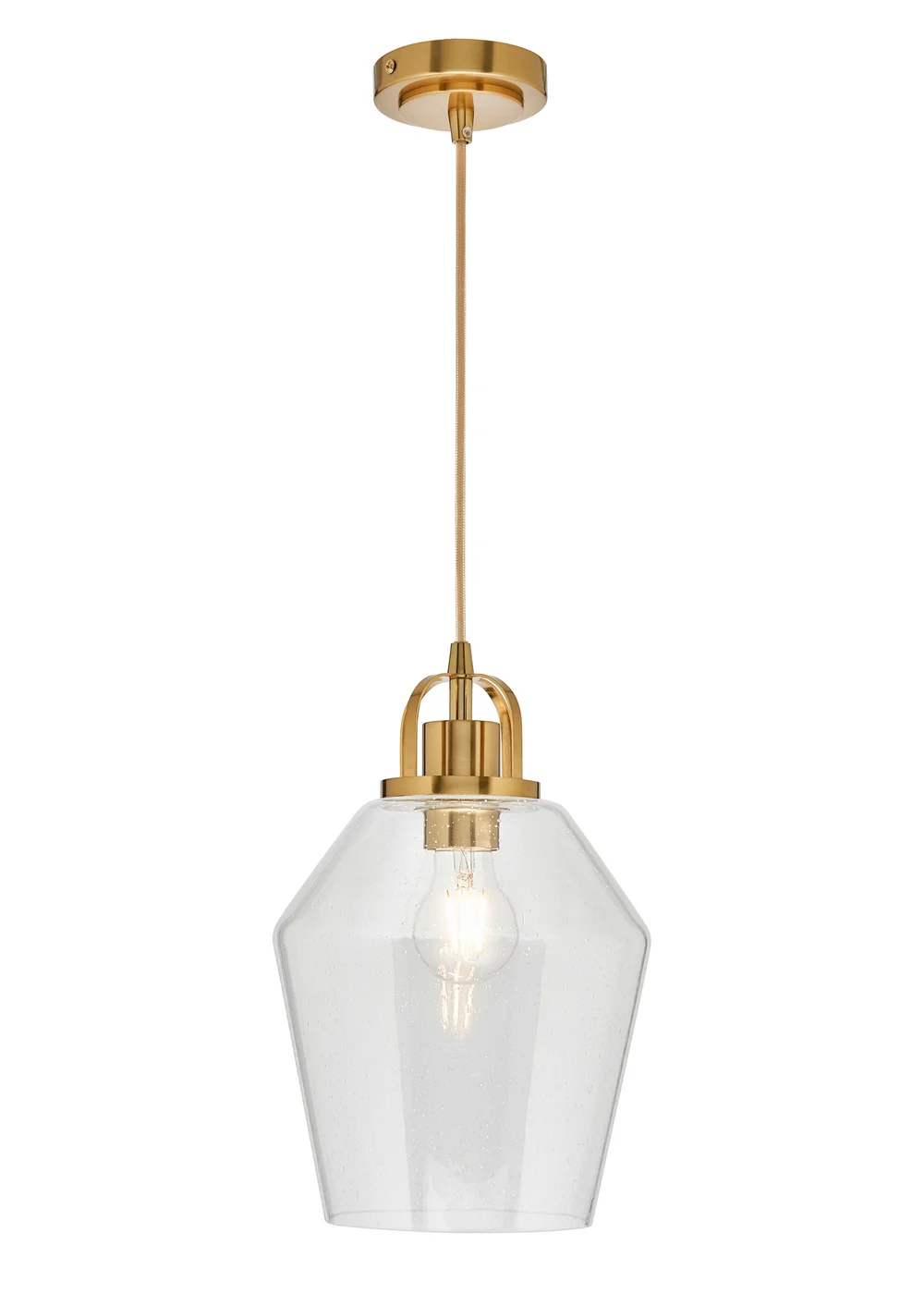 BHS Athea Brass & Bubble Glass 1 Light Pendant (40-136cm x 21cm) - One Size Image 5