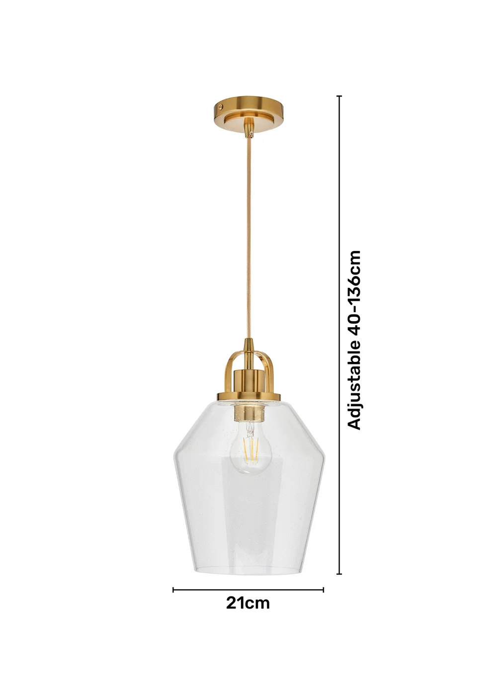 BHS Athea Brass & Bubble Glass 1 Light Pendant (40-136cm x 21cm) - One Size Image 6