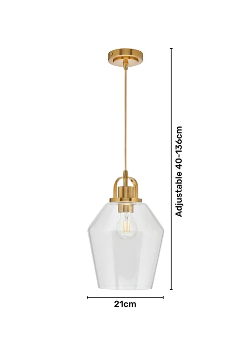 BHS Athea Brass & Bubble Glass 1 Light Pendant (40-136cm x 21cm) - One Size Image 6