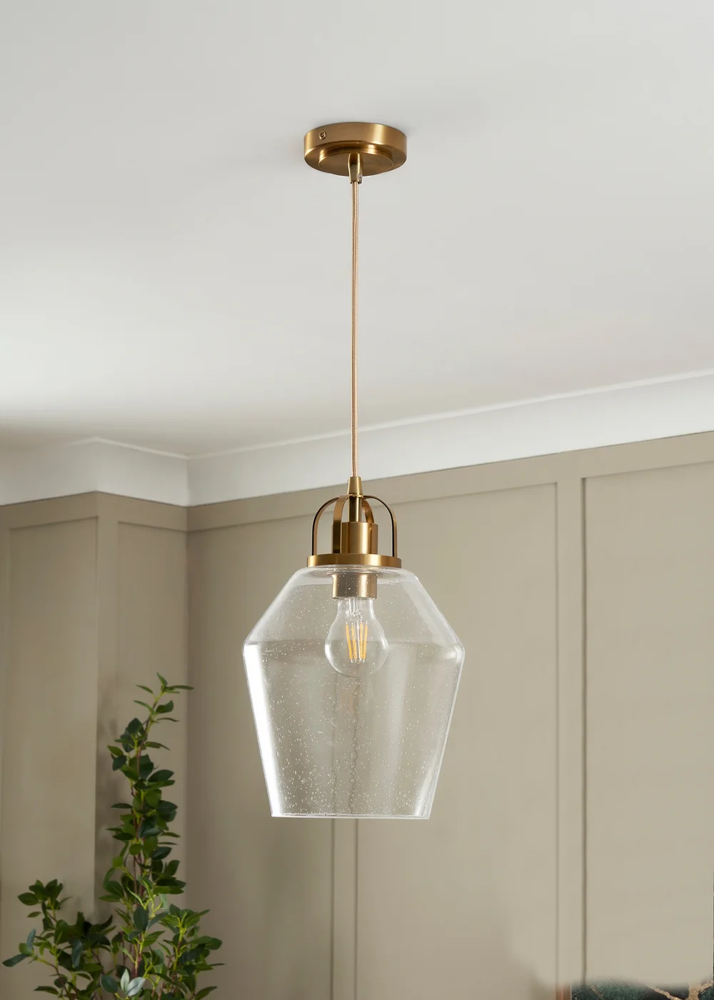 BHS Athea Brass & Bubble Glass 1 Light Pendant (40-136cm x 21cm) - One Size Image 2