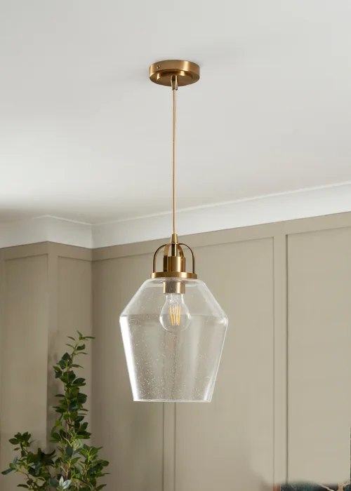 BHS Athea Brass & Bubble Glass 1 Light Pendant (40-136cm x 21cm) - One Size Image 2