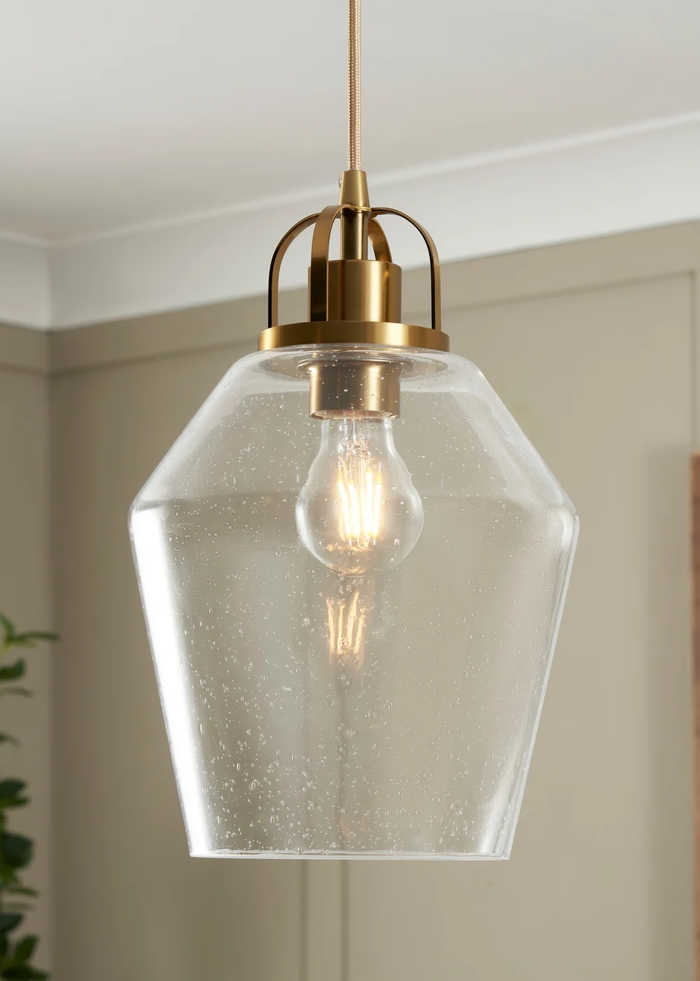 BHS Athea Brass & Bubble Glass 1 Light Pendant (40-136cm x 21cm) - One Size Image 3
