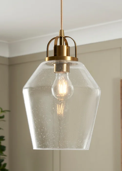 BHS Athea Brass & Bubble Glass 1 Light Pendant (40-136cm x 21cm) - One Size Image 3