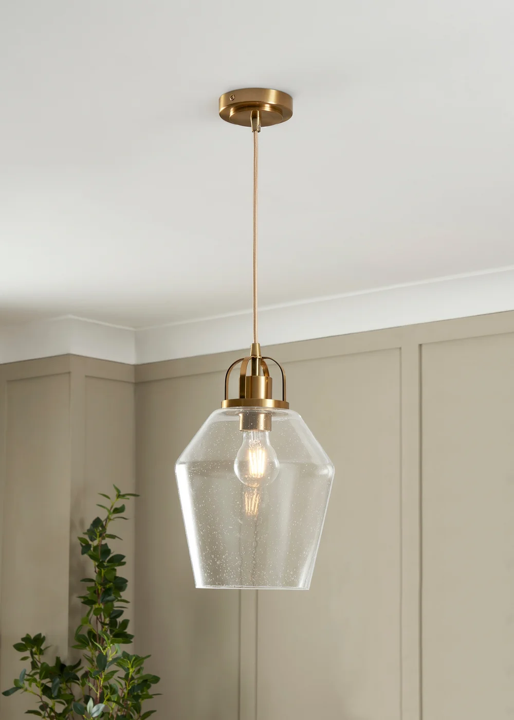 BHS Athea Brass & Bubble Glass 1 Light Pendant (40-136cm x 21cm) - One Size Image 1
