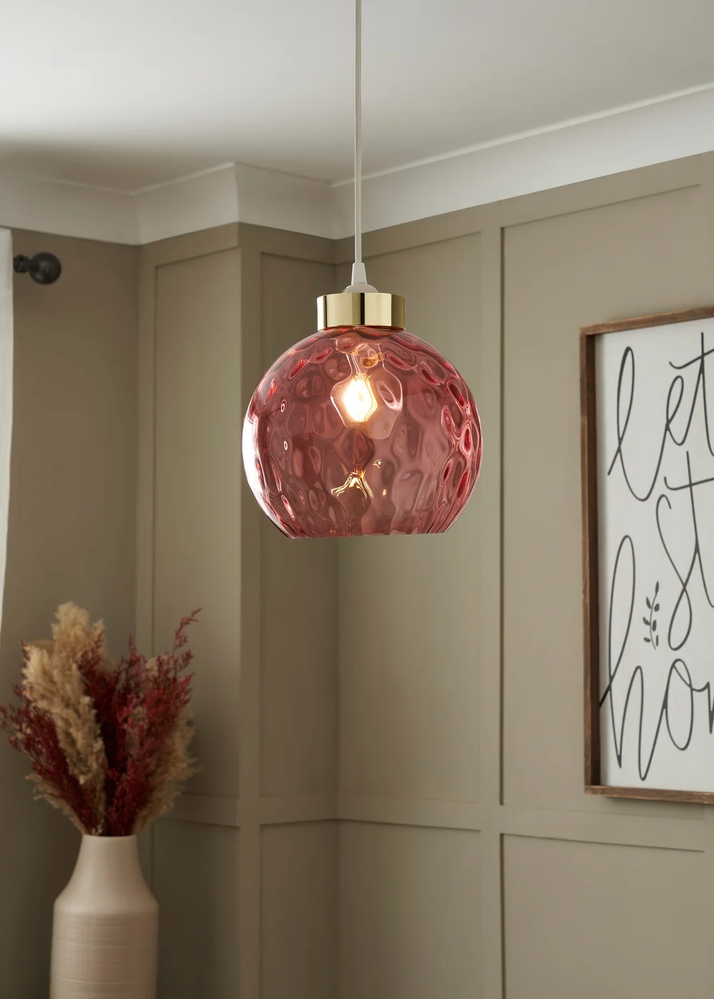 BHS Dalton Dimpled Glass Ball Easyfit Pink (22cm x 25cm) - One Size Image 1