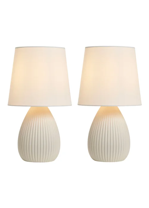 BHS Alder Teardrop Ceramic Table lamp TWIN PACK Cream (32cm x 18cm) - One Size Image 5