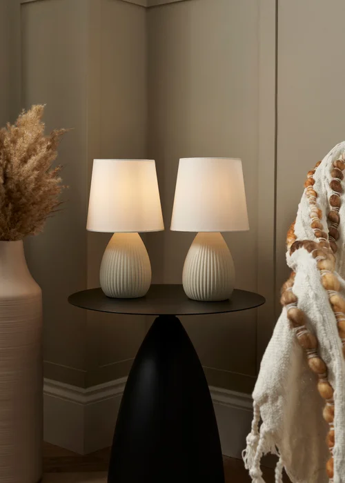 BHS Alder Teardrop Ceramic Table lamp TWIN PACK Cream (32cm x 18cm) - One Size Image 1