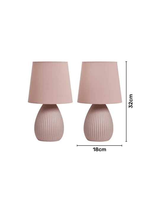 BHS Alder Teardrop Ceramic Table lamp TWIN PACK Pink (32cm x 18cm) - One Size Image 6