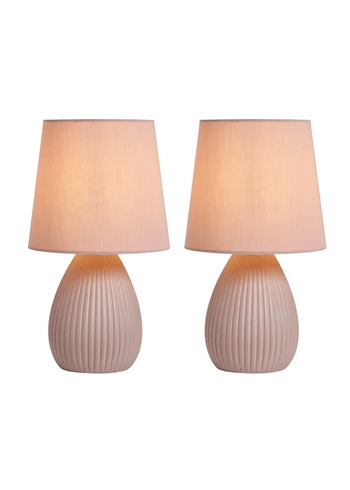 BHS Alder Teardrop Ceramic Table lamp TWIN PACK Pink (32cm x 18cm) - One Size Image 5