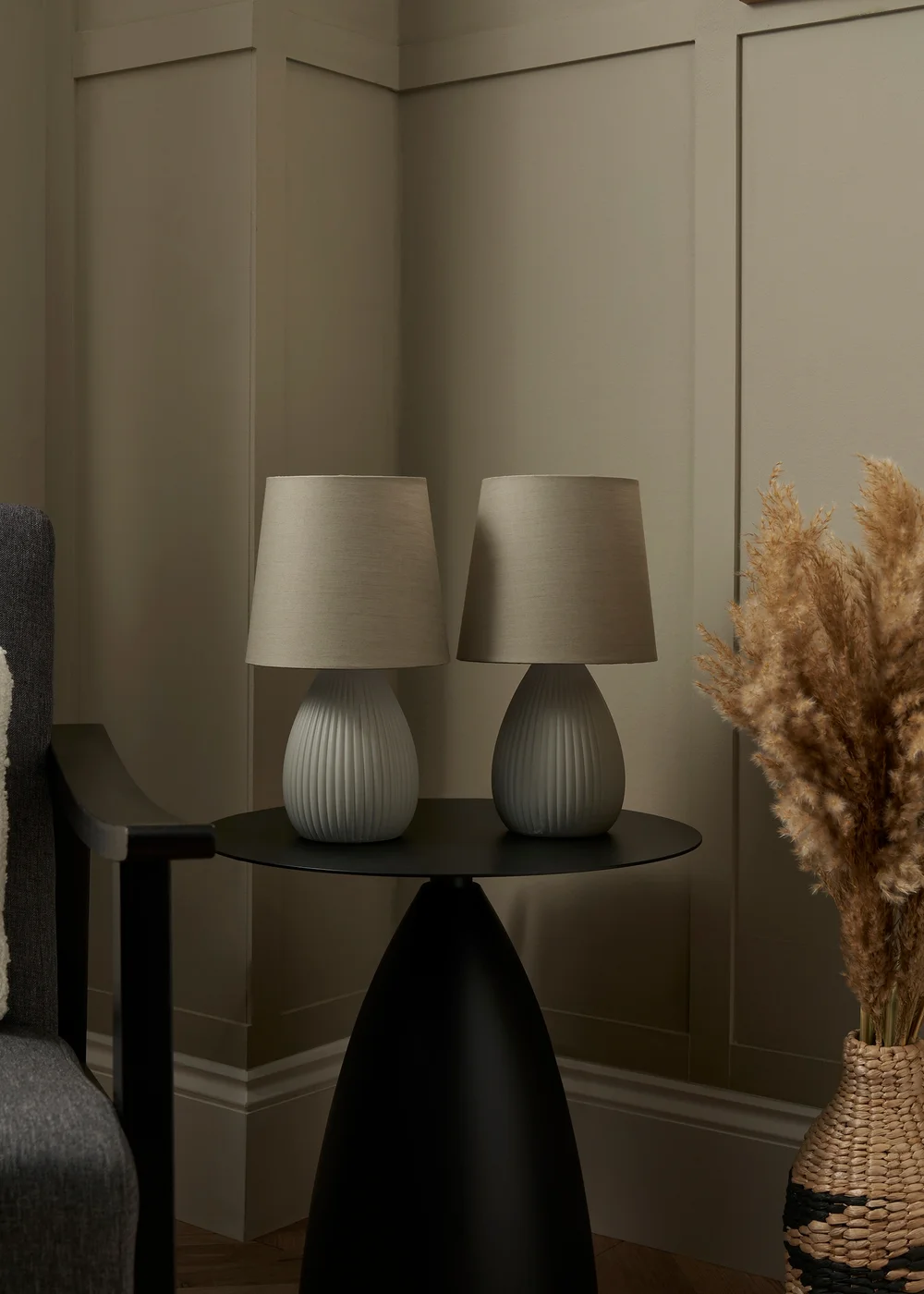 BHS Alder Teardrop Ceramic Table lamp TWIN PACK Grey (32cm x 18cm) - One Size Image 2