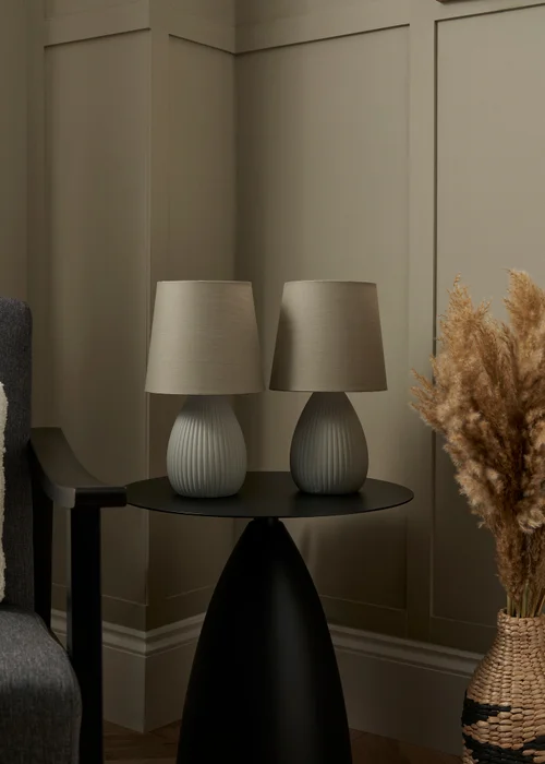 BHS Alder Teardrop Ceramic Table lamp TWIN PACK Grey (32cm x 18cm) - One Size Image 2