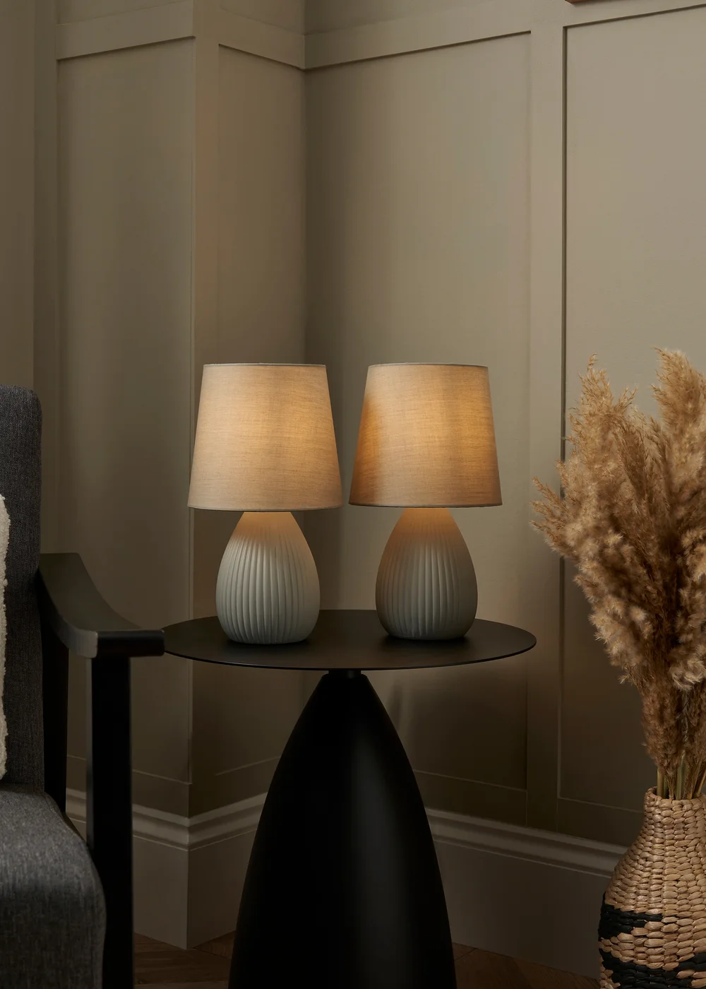 BHS Alder Teardrop Ceramic Table lamp TWIN PACK Grey (32cm x 18cm) - One Size Image 1