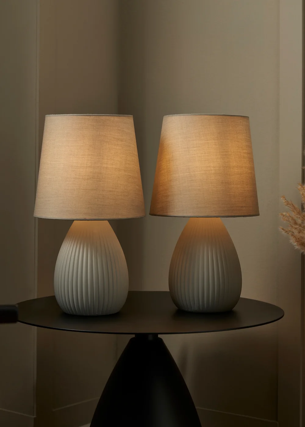 BHS Alder Teardrop Ceramic Table lamp TWIN PACK Grey (32cm x 18cm) - One Size Image 3