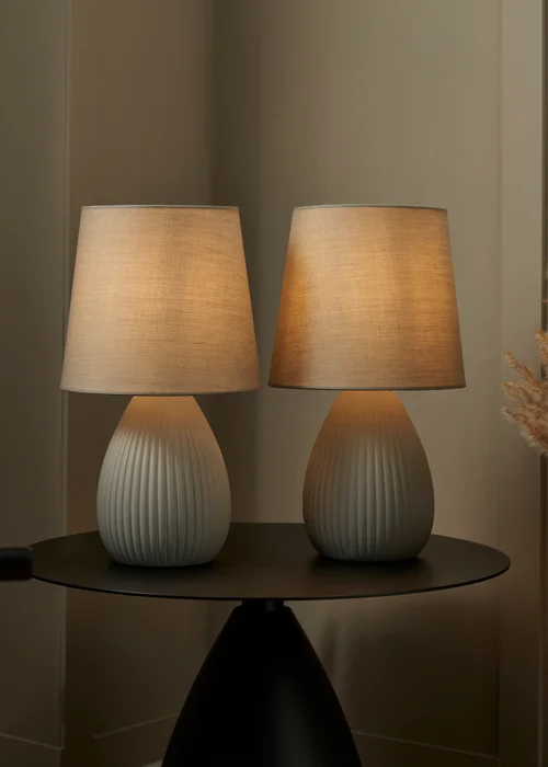 BHS Alder Teardrop Ceramic Table lamp TWIN PACK Grey (32cm x 18cm) - One Size Image 3