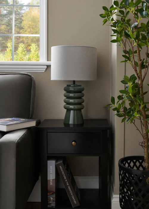 BHS Rahya Green Ribbed Glass Table Lamp - One Size Image 1