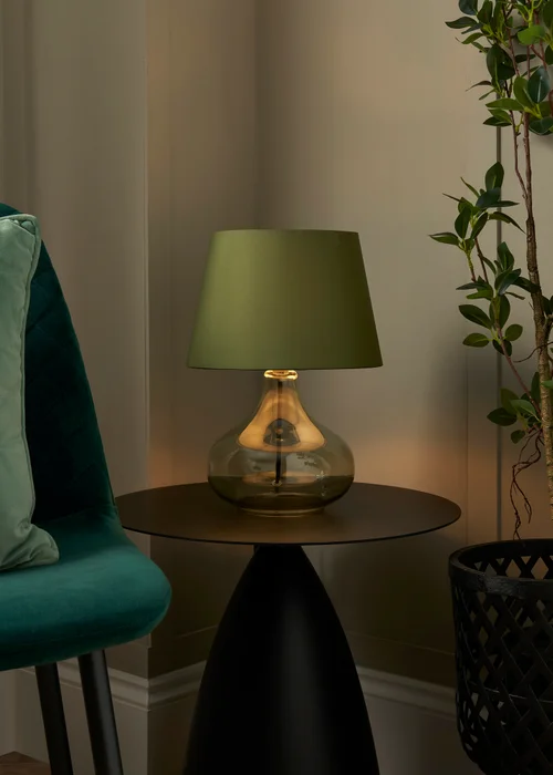 BHS Elder Glass Table Lamp Green (33cm x 24cm) - One Size Image 1