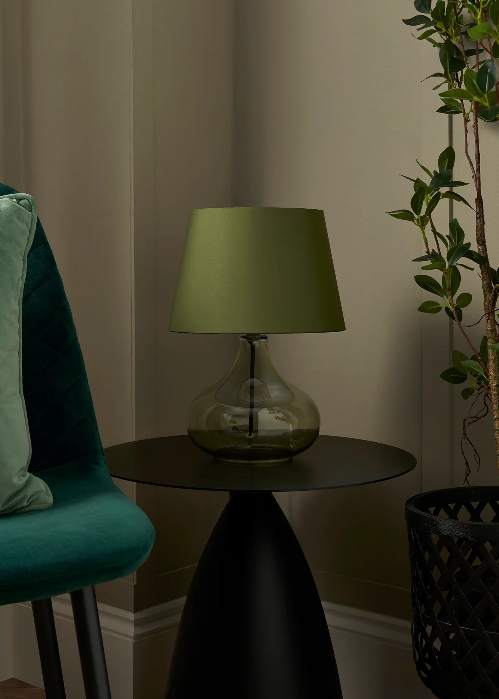 BHS Elder Glass Table Lamp Green (33cm x 24cm) - One Size Image 2