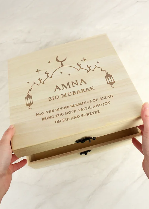 Personalised Memento Company Brown Eid & Ramadan Wooden Keepsake Box - One Size Image 3