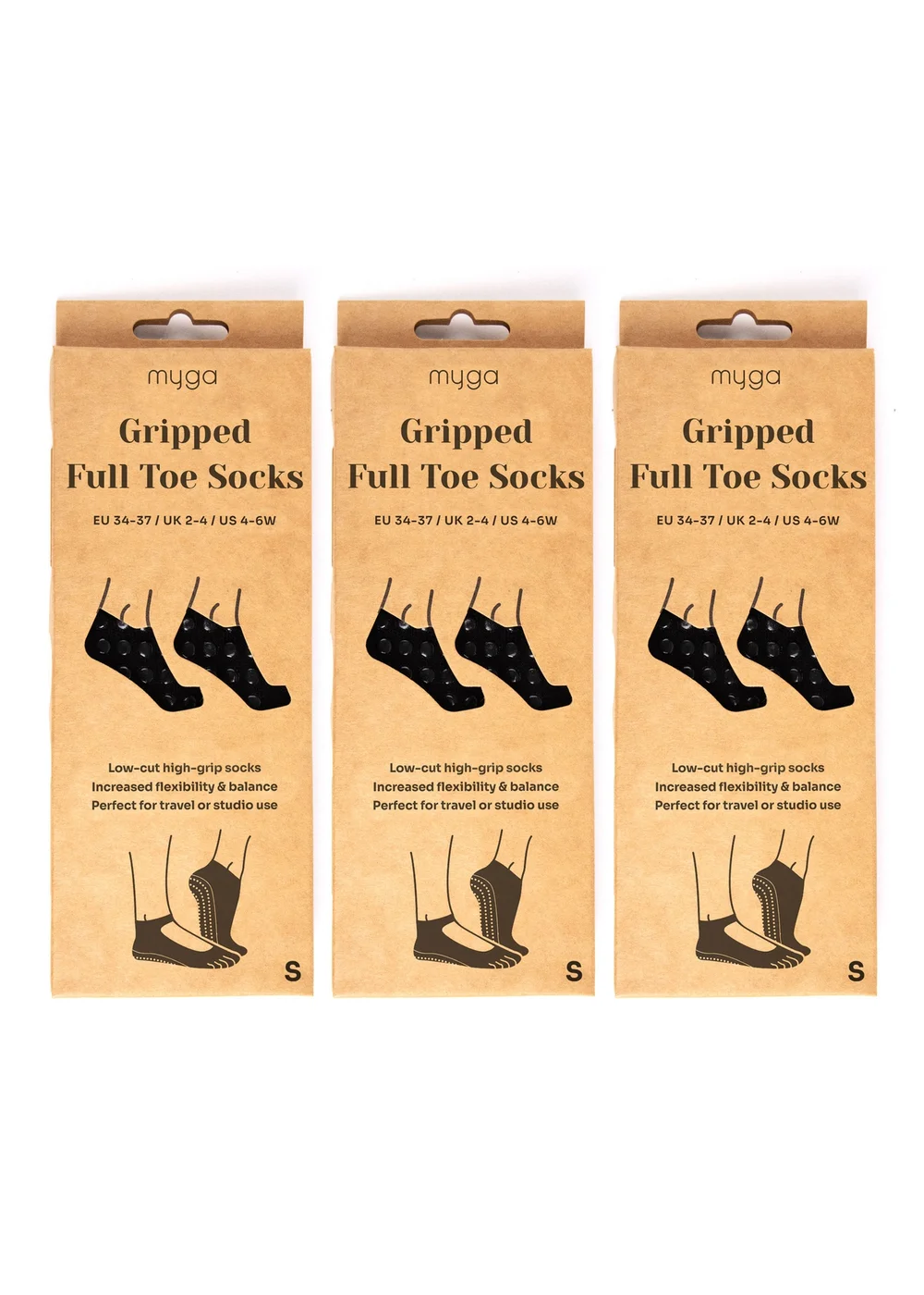 Myga Black Gripped Yoga Toe Socks 3-Pack - Small Image 3