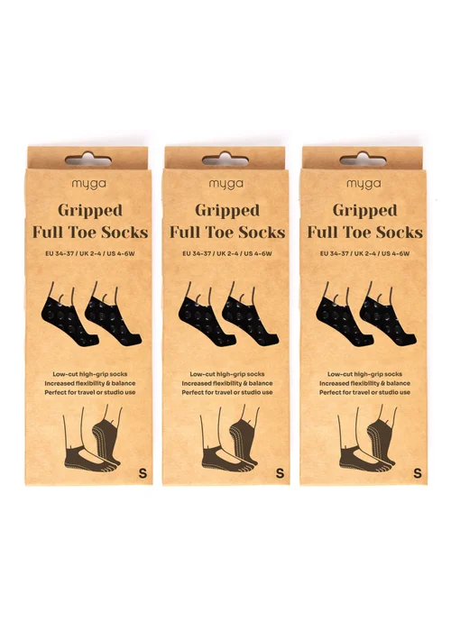 Myga Black Gripped Yoga Toe Socks 3-Pack - Small Image 3