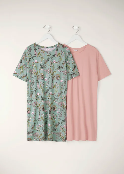 Cotton Traders Light Sage 2 Pack Cotton Nightdresses - Size 10-12 Image 1