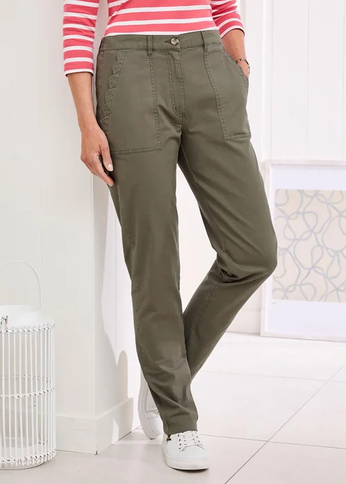 Cotton Traders Mid Khaki Scalloped Pocket Twill Chino Trousers - 12/L27 Image 4