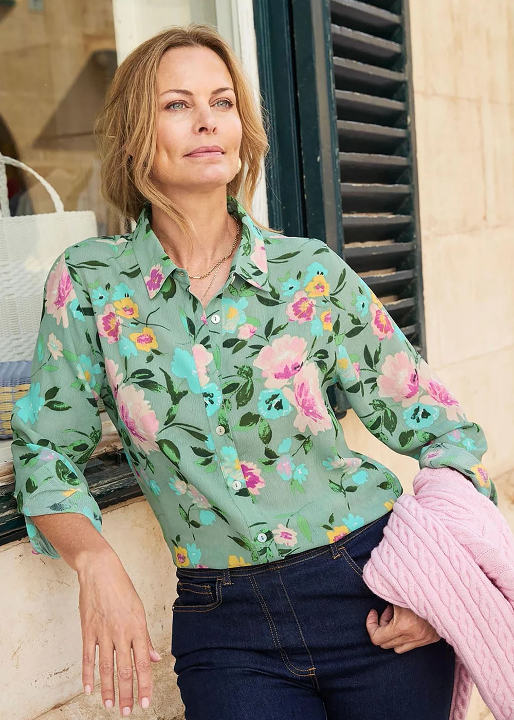 Cotton Traders Pastel Green Print Longline Blouse - 8 Image 4