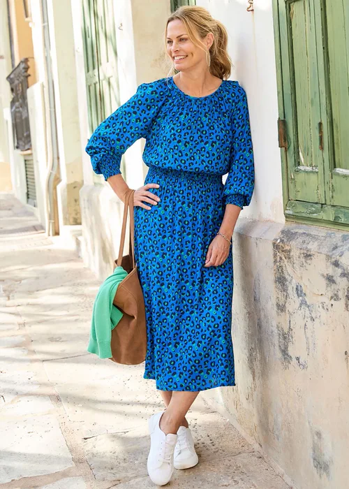 Cotton Traders Deep Cobalt Printed Midi Dress - 8 Image 1