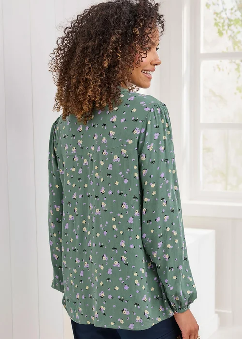 Cotton Traders Forest Green Printed Crinkle Blouse - 10 Image 2