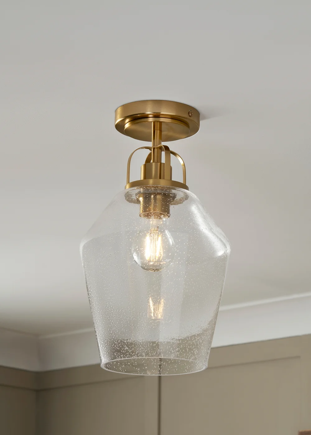 BHS Athea Brass & Bubble Glass 1 Light Flush (35cm x 21cm) - One Size Image 3