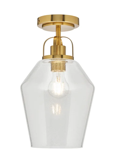 BHS Athea Brass & Bubble Glass 1 Light Flush (35cm x 21cm) - One Size Image 5