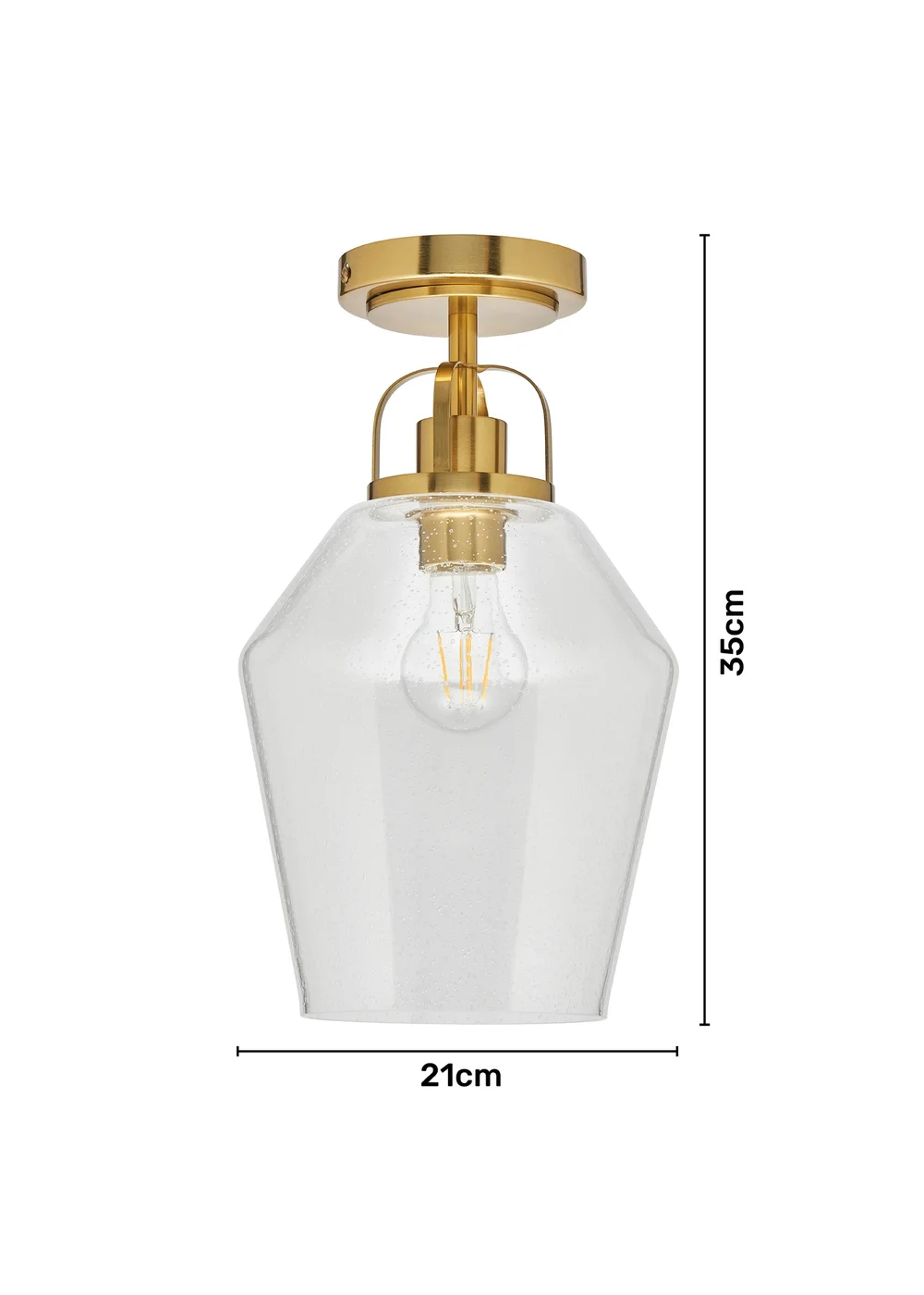 BHS Athea Brass & Bubble Glass 1 Light Flush (35cm x 21cm) - One Size Image 6