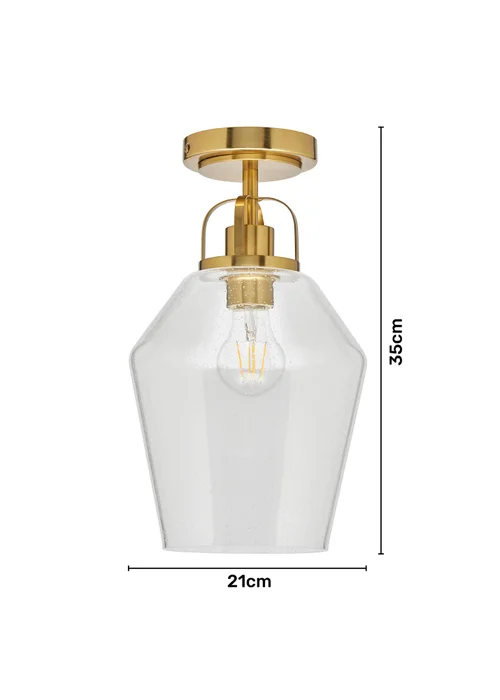 BHS Athea Brass & Bubble Glass 1 Light Flush (35cm x 21cm) - One Size Image 6