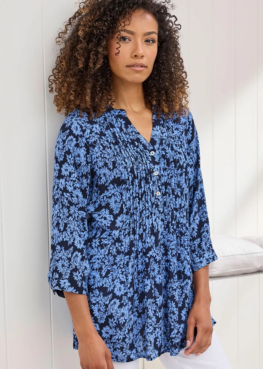 Cotton Traders Midnight Blue Printed Crinkle Tunic - 8 Image 2