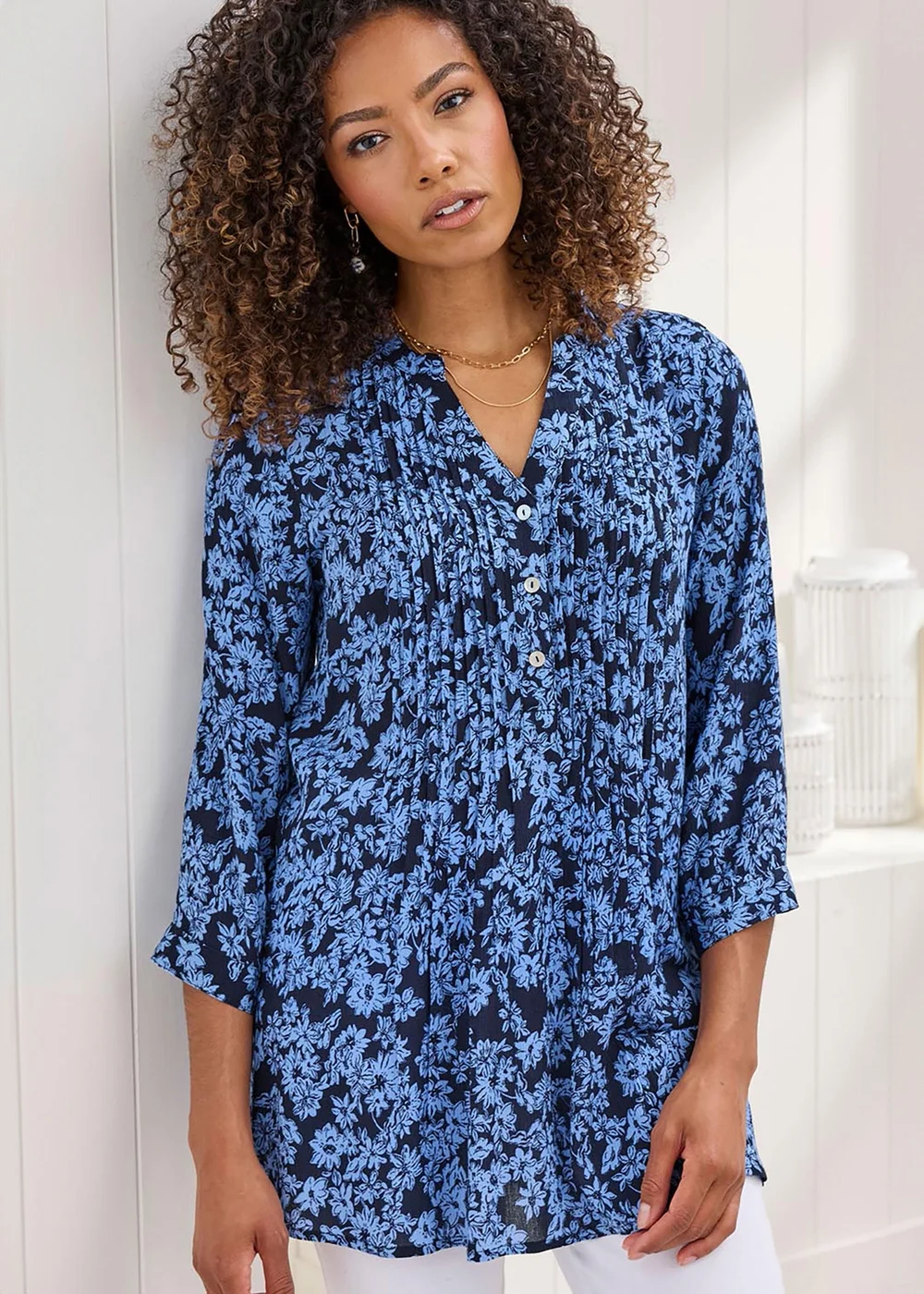 Cotton Traders Midnight Blue Printed Crinkle Tunic - 8 Image 3
