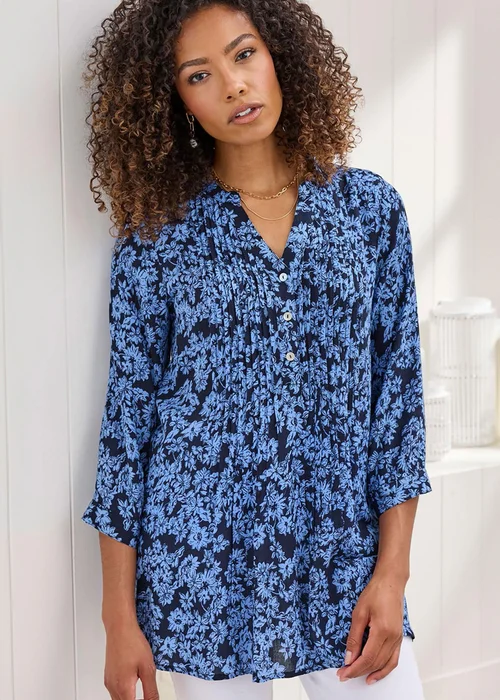 Cotton Traders Midnight Blue Printed Crinkle Tunic - 8 Image 3