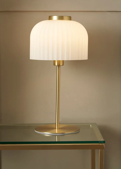 BHS Costa Brass Table Lamp with Ribbed White glass (38cm x 19cm) - One Size Image 3