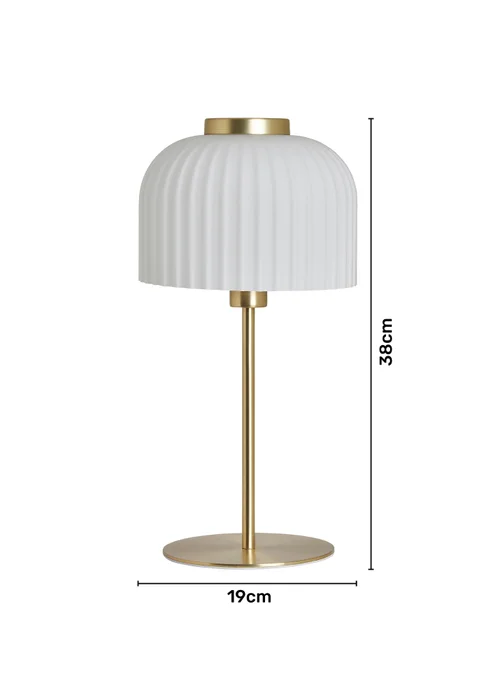 BHS Costa Brass Table Lamp with Ribbed White glass (38cm x 19cm) - One Size Image 6