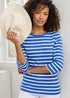 Cotton Traders Indigo Wrinkle Free Stripe Boat Neck Top - Size 16 Image 3