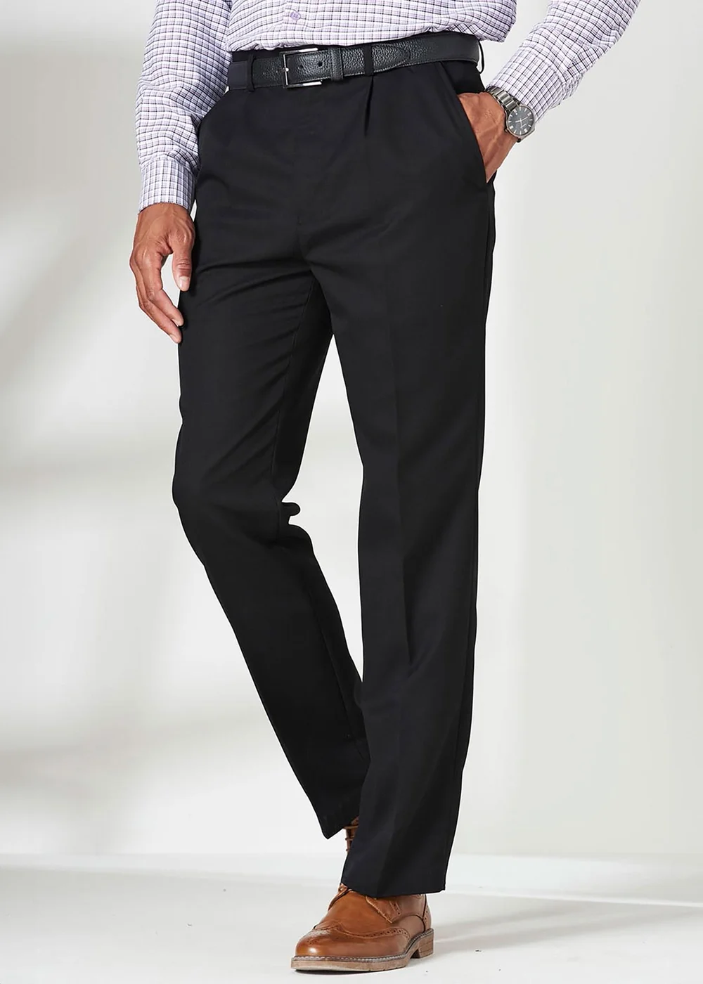 Cotton Traders Black Pleat Front Supreme Easy-Care Trousers - 48 waist 27 leg Image 4
