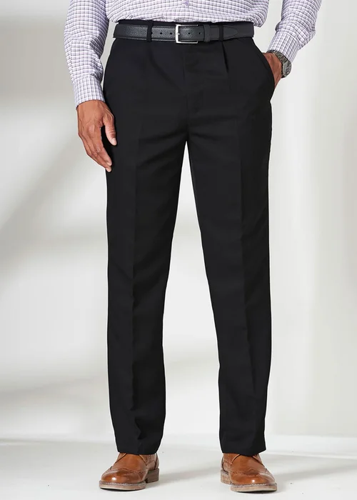 Cotton Traders Black Pleat Front Supreme Easy-Care Trousers - 48 waist 27 leg Image 1