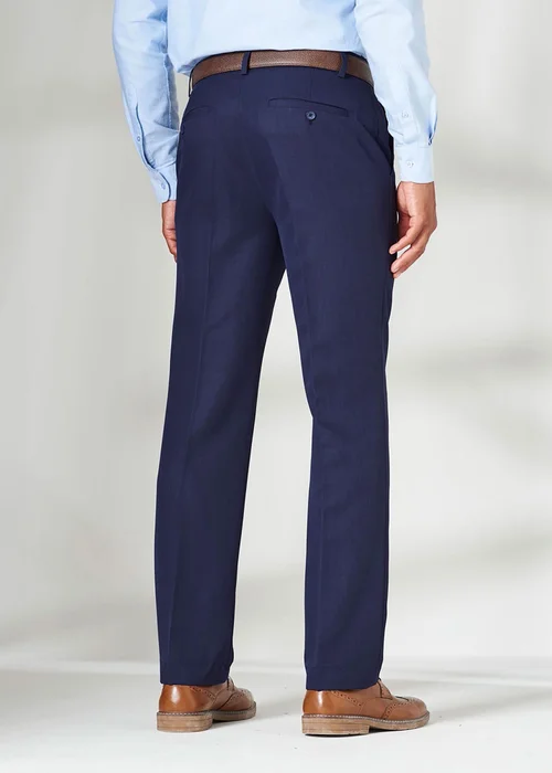 Cotton Traders French Navy Pleat Front Supreme Easy-Care Trousers - 48/L27 Image 2