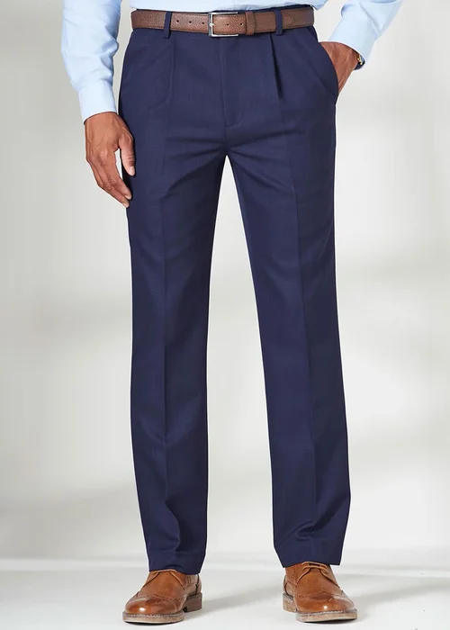 Cotton Traders French Navy Pleat Front Supreme Easy-Care Trousers - 48/L27 Image 1